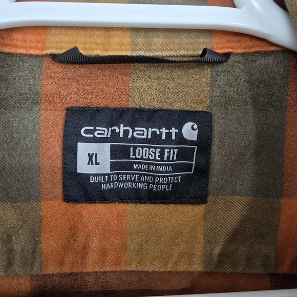Carhartt Heavyweight Flannel Shirt Mens XL Orange Plaid 100% Cotton Button‎ Up - Picture 3 of 7